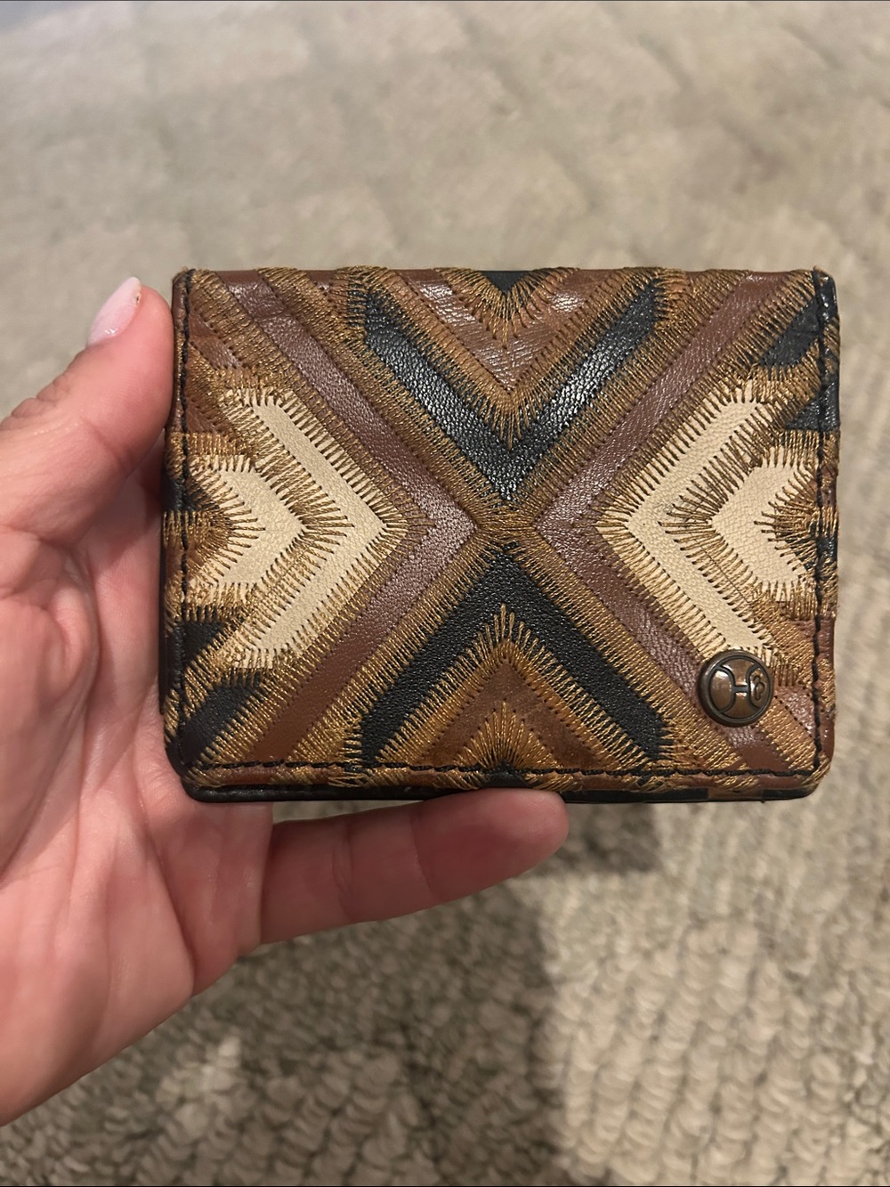 Hooey Tan, Black & Cream Aztec Leather Card Holder - Picture 3 of 10